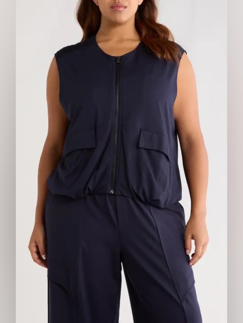 Wit & Wisdom Navy Sleeveless Zip-Front Utility sip up